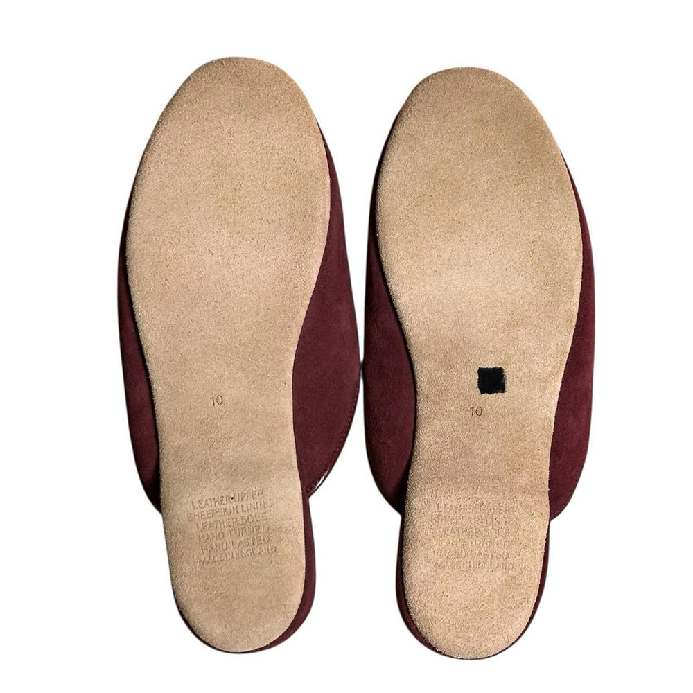 Derek Rose Mens Douglas Mule Slippers - Size 10 - Bordeaux Burgundy Sheepskin - Picture 5 of 8